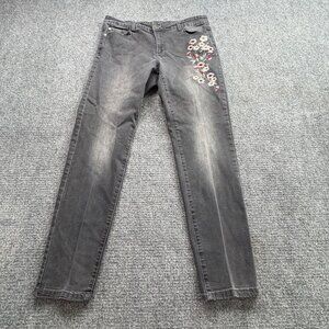 Sugar Magnolia Jeans Womens 14 Grey‎ Floral Embroidered Skinny Boho Hippie Fairy
